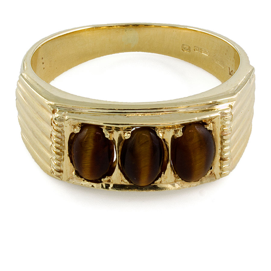9ct gold Tiger's Eye 3 stone Ring size R